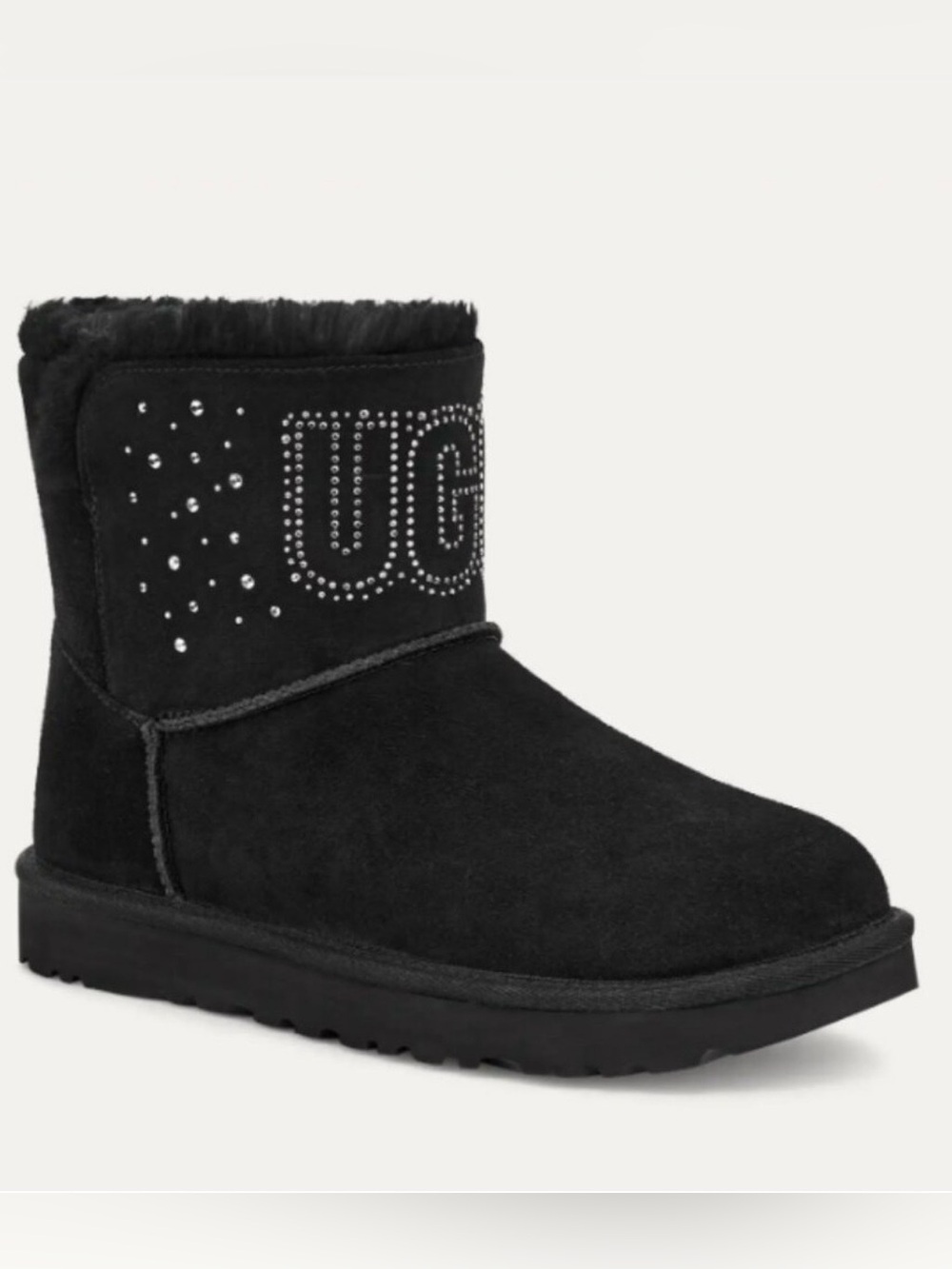 UGG Black Rhinestone Logo Short Suede Boot New. 8